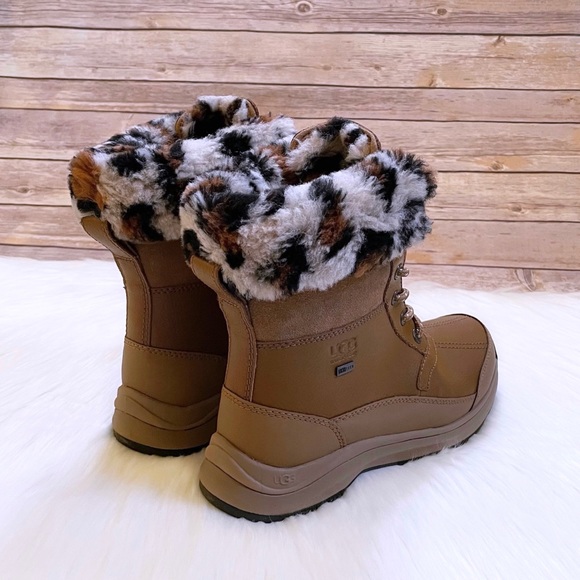 UGG Women’s Zaylee Leopard Waterproof Chestnut Leather Boots - Picture 2 of 9